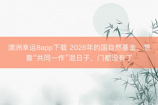 澳洲幸運8app下載 2026年的國自然基金，想靠“共同一作”混日子，門都沒有了